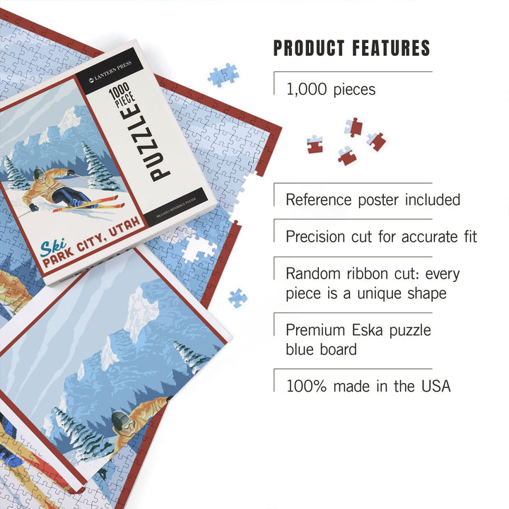 Ski Park City, Utah, Downhill Skier, Jigsaw Puzzle Puzzle Lantern Press 