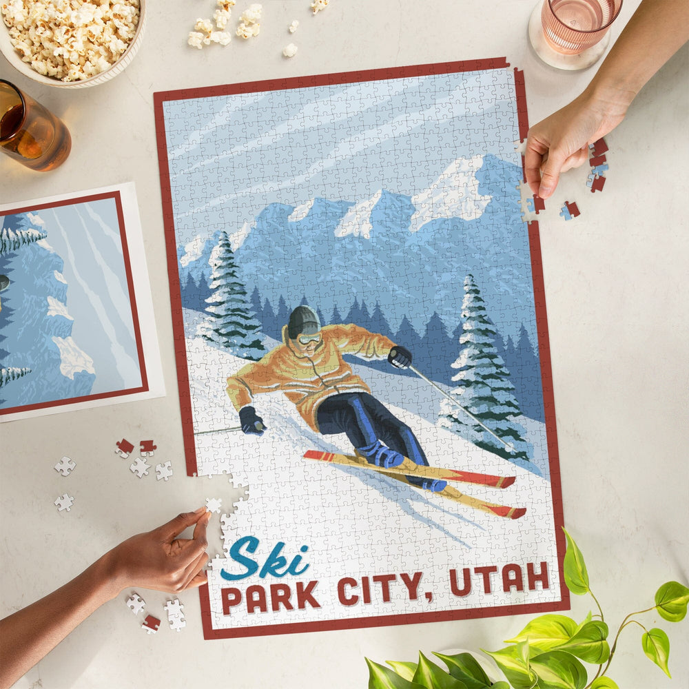 Ski Park City, Utah, Downhill Skier, Jigsaw Puzzle Puzzle Lantern Press 