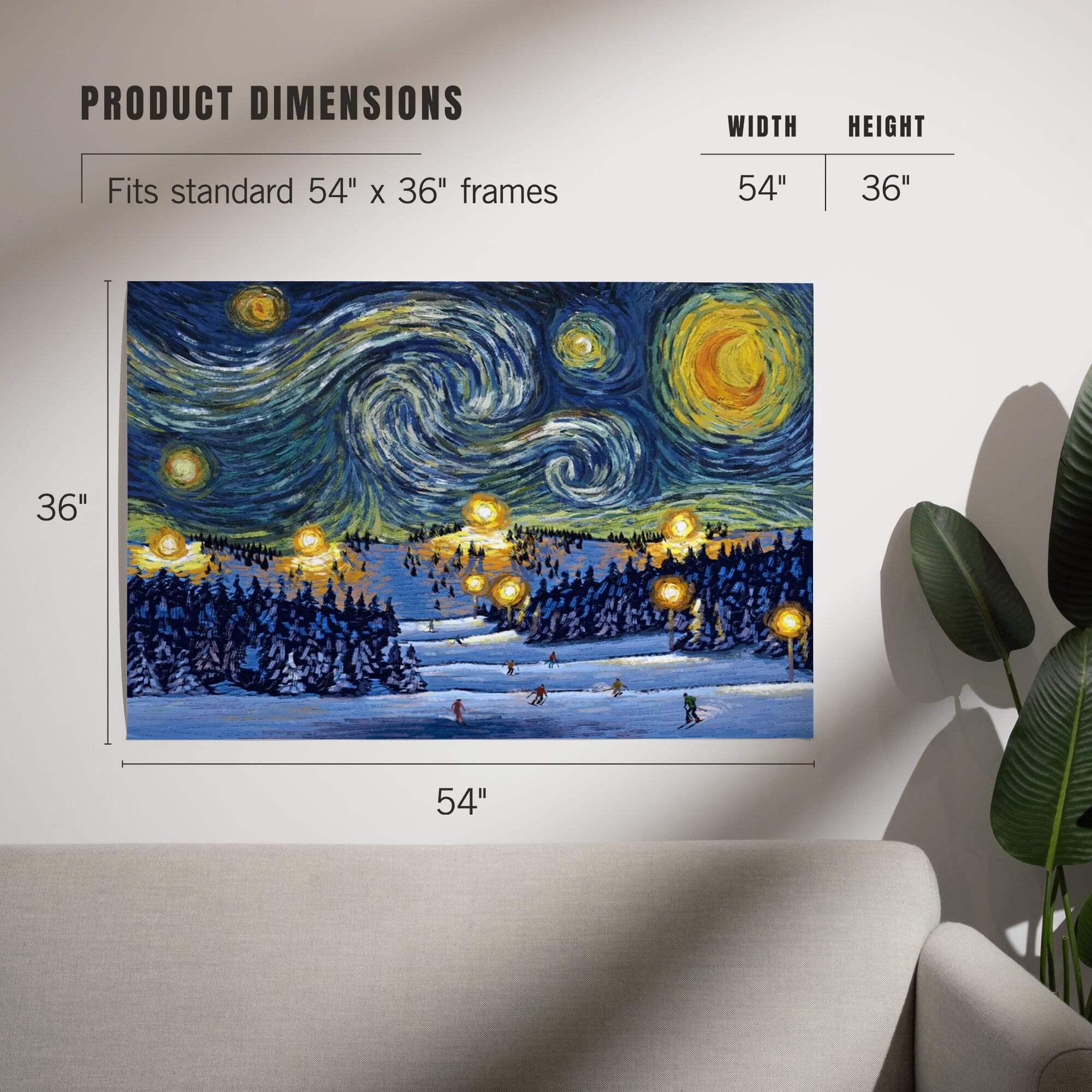 Ski Resort, Starry Night art prints, metal signs – Lantern Press