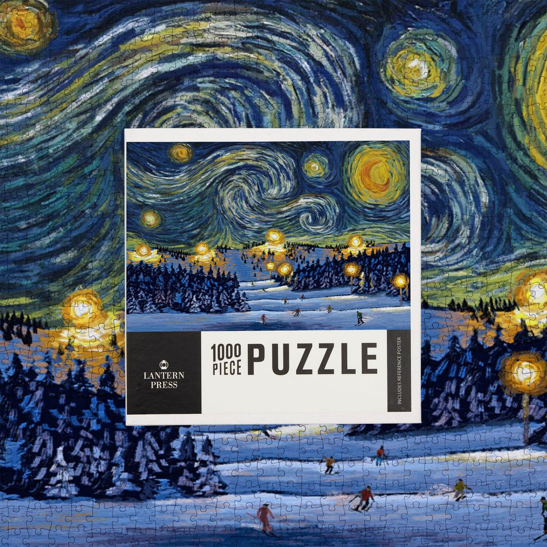 Ski Resort, Starry Night, Jigsaw Puzzle Puzzle Lantern Press 