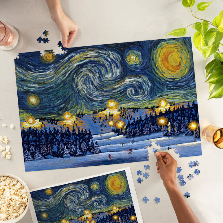 Ski Resort, Starry Night, Jigsaw Puzzle Puzzle Lantern Press 