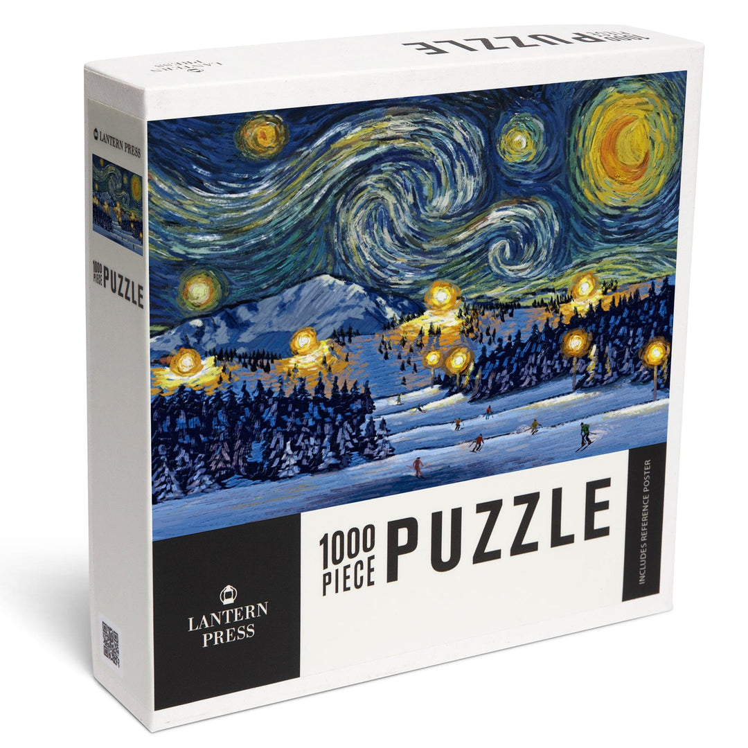 Ski Resort with Mountain, Starry Night, Jigsaw Puzzle Puzzle Lantern Press 