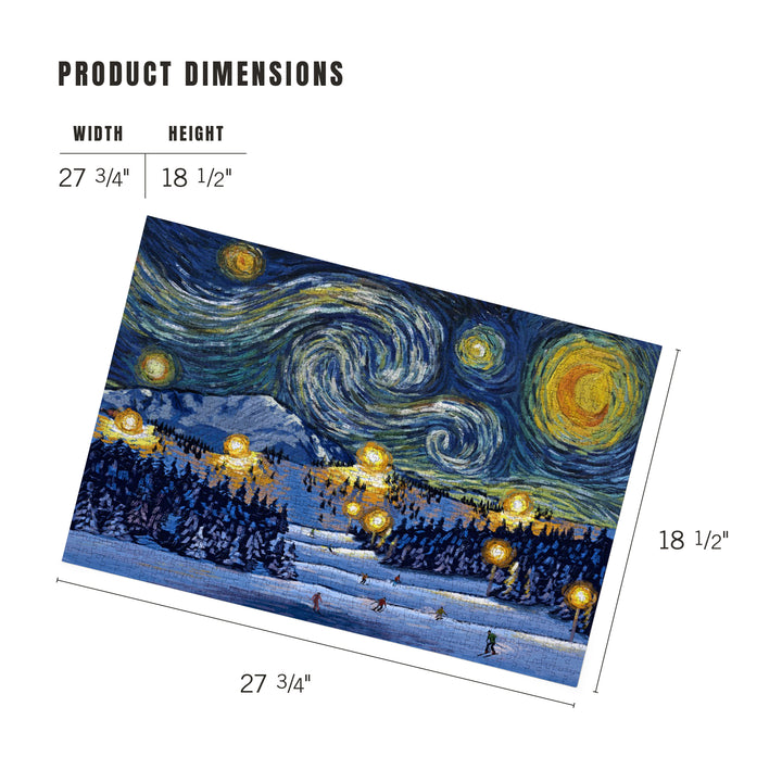 Ski Resort with Mountain, Starry Night, Jigsaw Puzzle Puzzle Lantern Press 