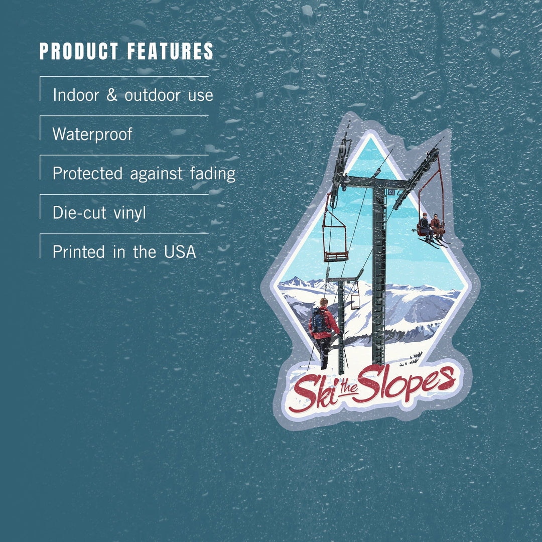 Ski the Slopes, Ski Lift Day Scene, Contour, Lantern Press Artwork, Vinyl Sticker Sticker Lantern Press 