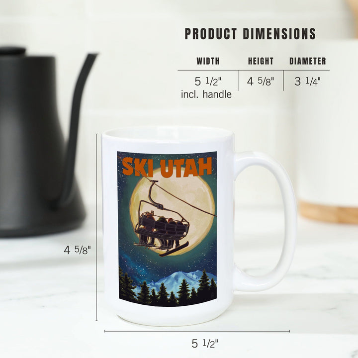 Ski Utah, Ski Lift and Full Moon, Ceramic Mug Mugs Lantern Press 