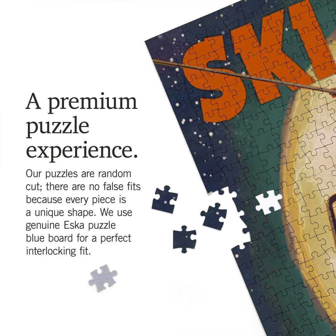 Ski Utah, Ski Lift and Full Moon, Jigsaw Puzzle Puzzle Lantern Press 