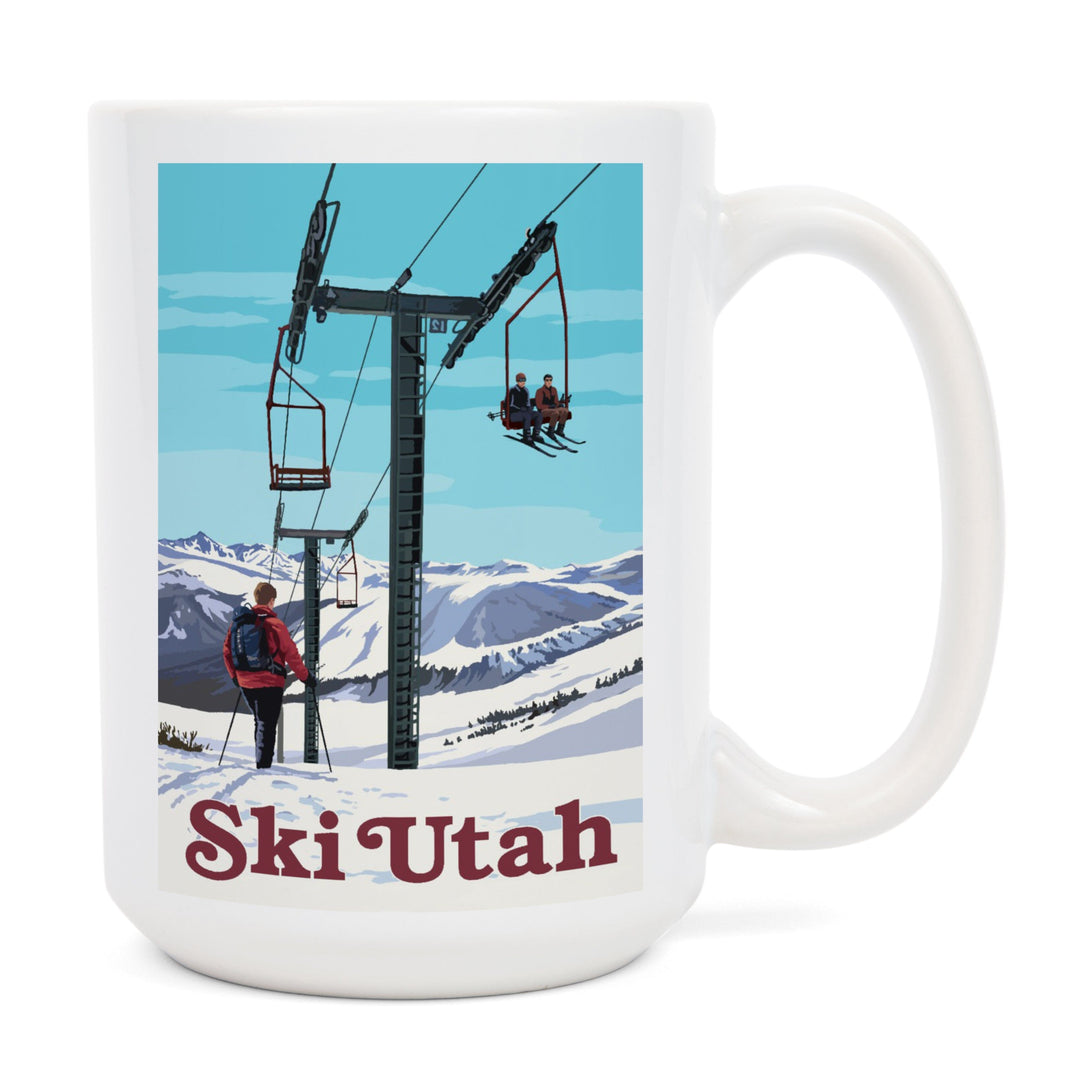 Ski Utah, Ski Lift Day Scene, Ceramic Mug Mugs Lantern Press 