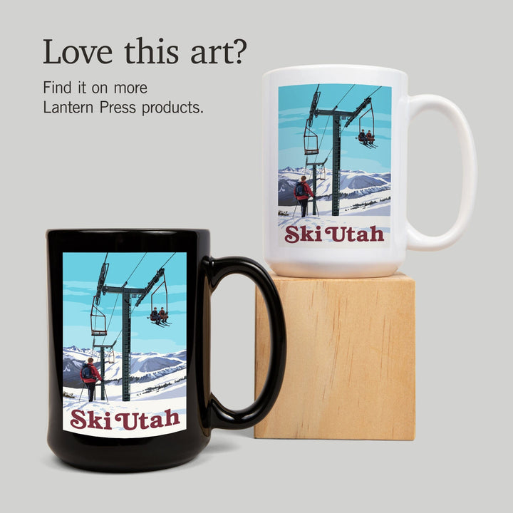 Ski Utah, Ski Lift Day Scene, Ceramic Mug Mugs Lantern Press 
