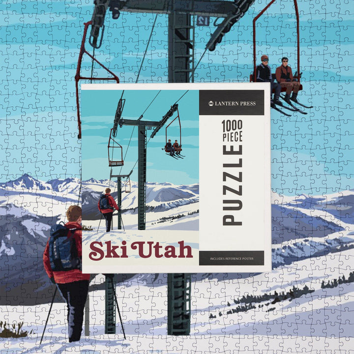 Ski Utah, Ski Lift Day Scene, Jigsaw Puzzle Puzzle Lantern Press 