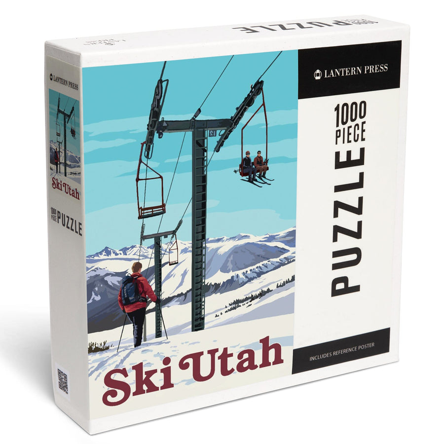 Ski Utah, Ski Lift Day Scene, Jigsaw Puzzle Puzzle Lantern Press 