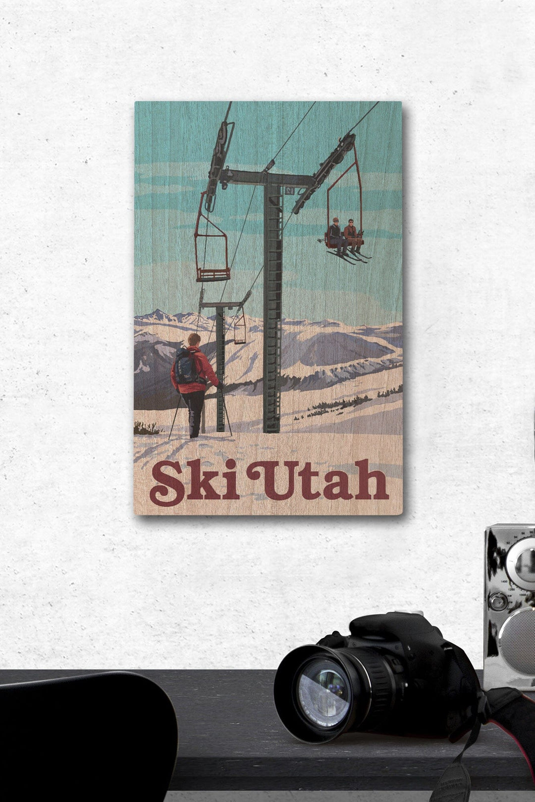 Ski Utah, Ski Lift Day Scene, Lantern Press Artwork, Wood Signs and Postcards Wood Lantern Press 12 x 18 Wood Gallery Print 