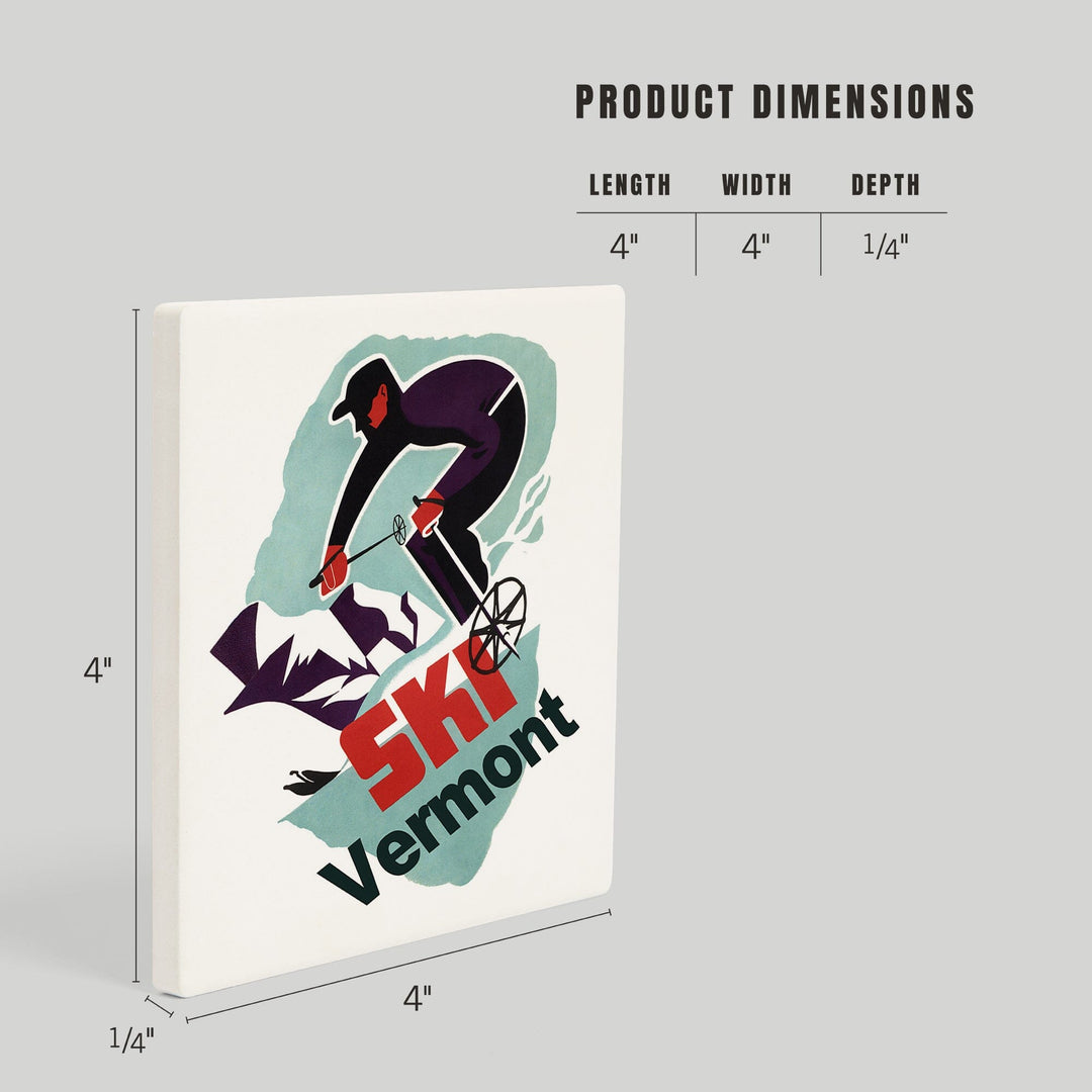 Ski Vermont, Retro Skier, Coasters Coasters Lantern Press 