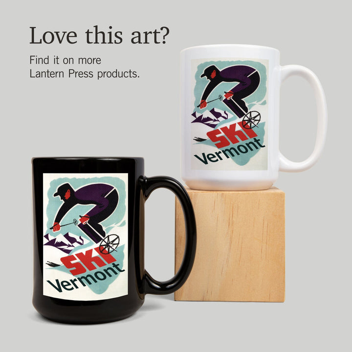 Ski Vermont, Retro Skier, Lantern Press Artwork, Ceramic Mug Mugs Lantern Press 