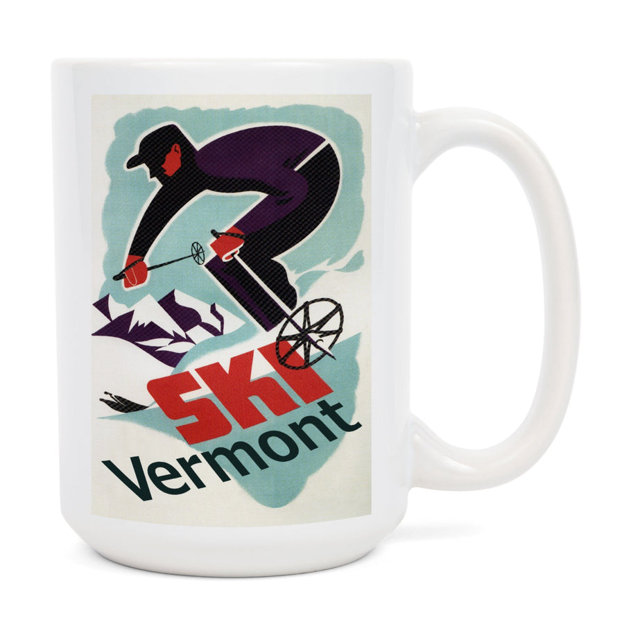 Ski Vermont, Retro Skier, Lantern Press Artwork, Ceramic Mug Mugs Lantern Press 