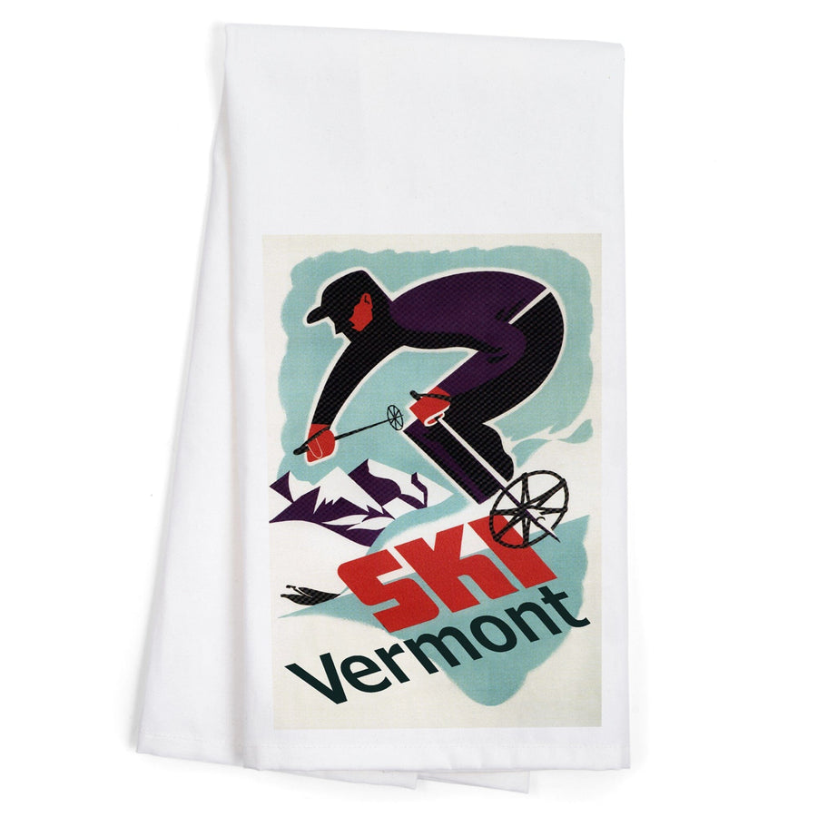 Ski Vermont, Retro Skier, Organic Cotton Kitchen Tea Towels Kitchen Lantern Press 