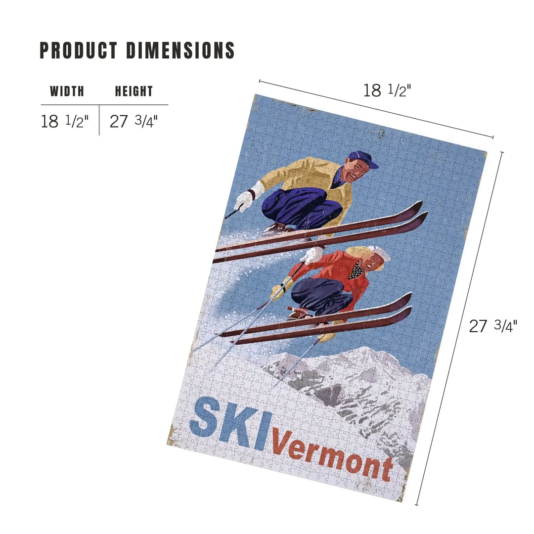 Ski Vermont, Vintage Skiers, Jigsaw Puzzle Puzzle Lantern Press 