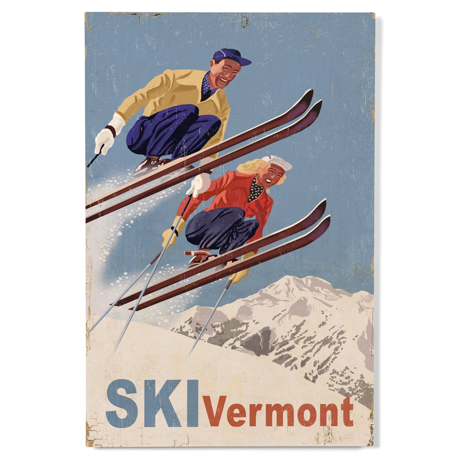 Ski Vermont, Vintage Skiers, Lantern Press Artwork, Wood Signs and Postcards Wood Lantern Press 