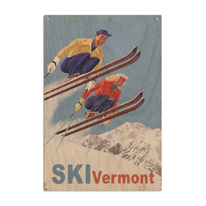 Ski Vermont, Vintage Skiers, Lantern Press Artwork, Wood Signs and Postcards Wood Lantern Press 6x9 Wood Sign 