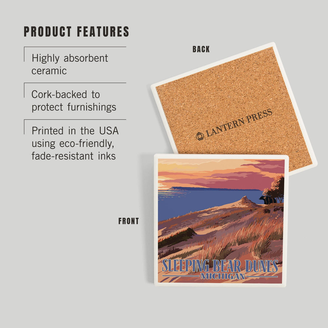 Sleeping Bear Dunes, Michigan, Dunes Sunset and Bear, Coasters Coasters Lantern Press 