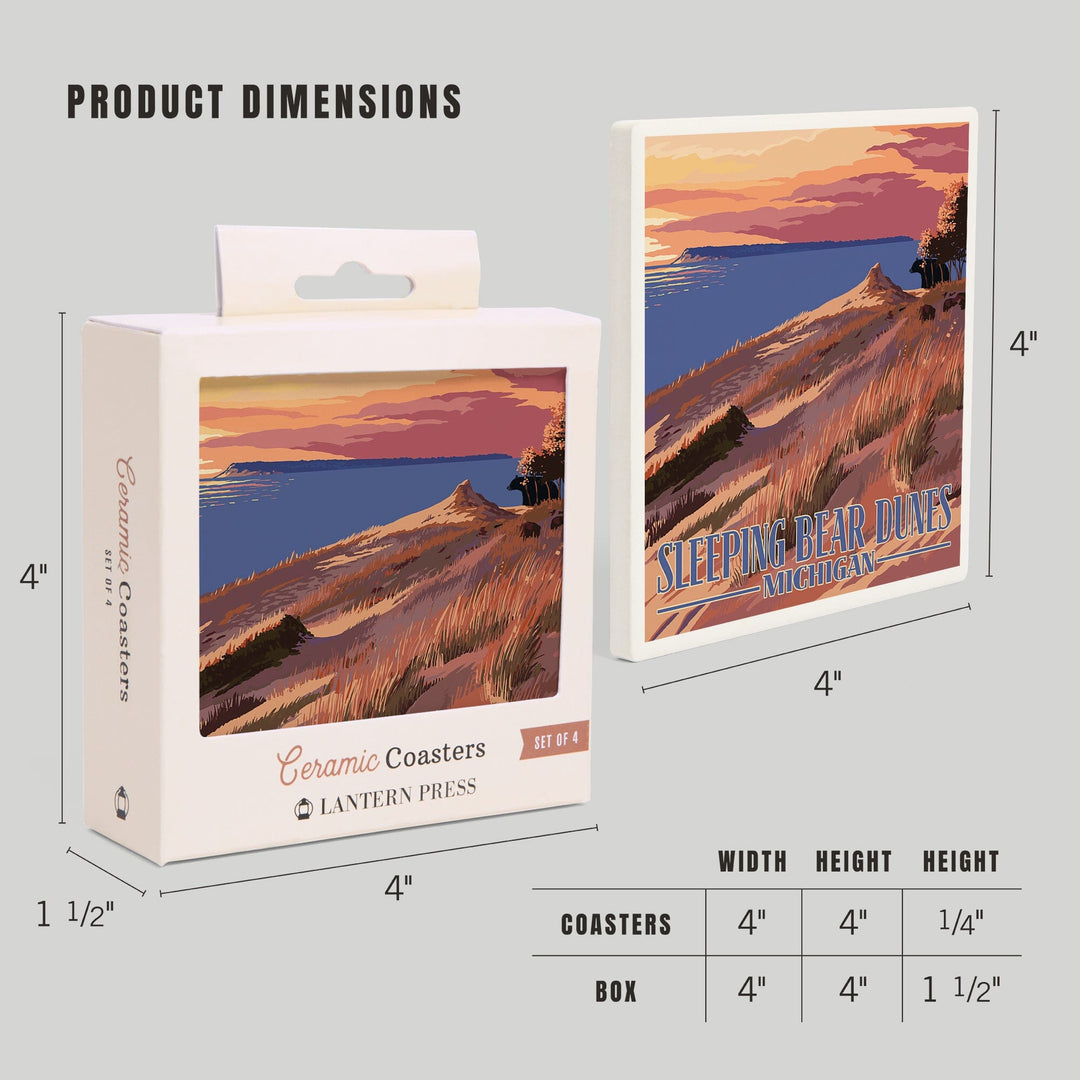 Sleeping Bear Dunes, Michigan, Dunes Sunset and Bear, Coasters Coasters Lantern Press 