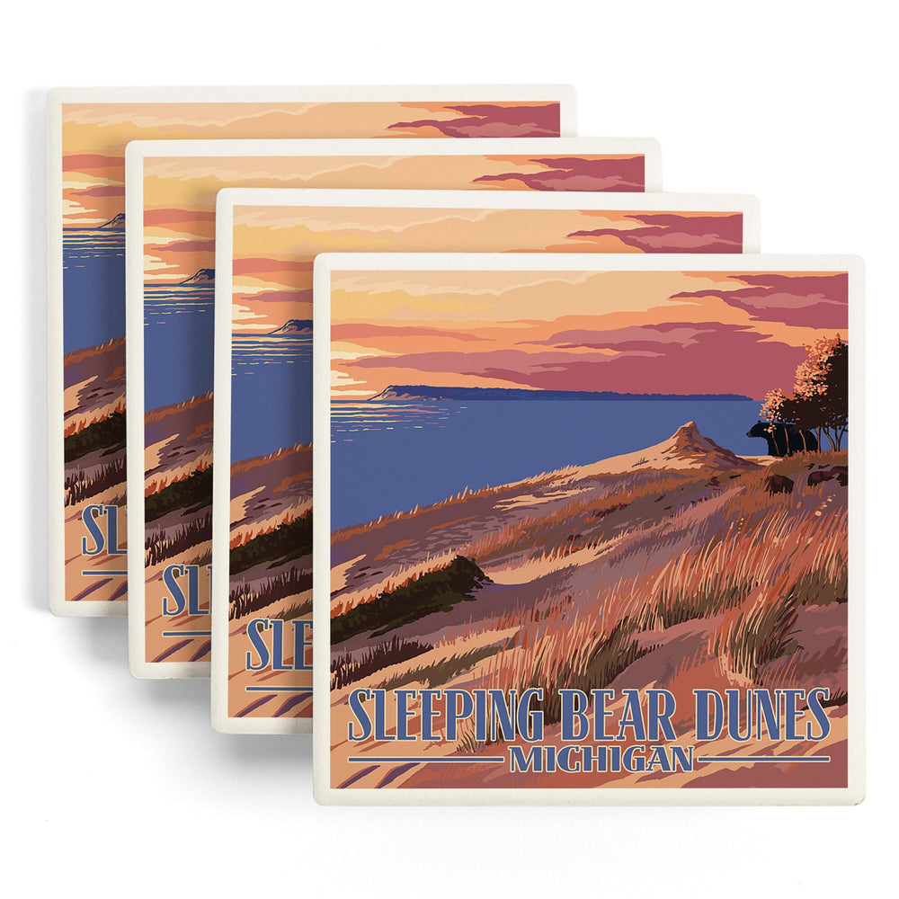 Sleeping Bear Dunes, Michigan, Dunes Sunset and Bear, Coasters Coasters Lantern Press 