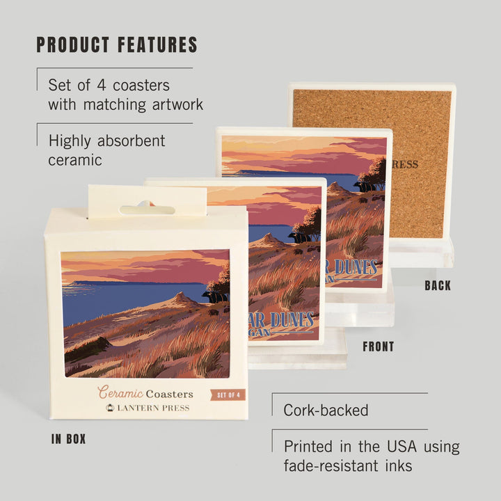 Sleeping Bear Dunes, Michigan, Dunes Sunset and Bear, Coasters Coasters Lantern Press 