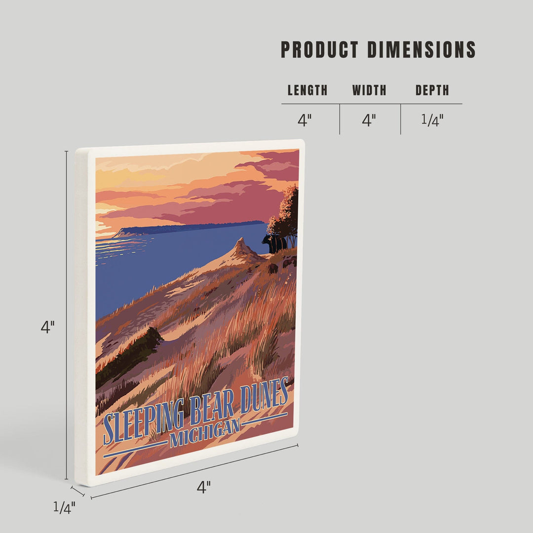 Sleeping Bear Dunes, Michigan, Dunes Sunset and Bear, Coasters Coasters Lantern Press 