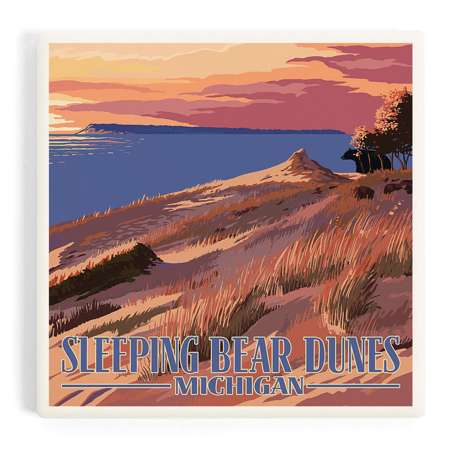Sleeping Bear Dunes, Michigan, Dunes Sunset and Bear, Coasters Coasters Lantern Press 