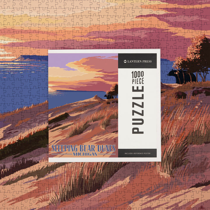 Sleeping Bear Dunes, Michigan, Dunes Sunset and Bear, Jigsaw Puzzle Puzzle Lantern Press 
