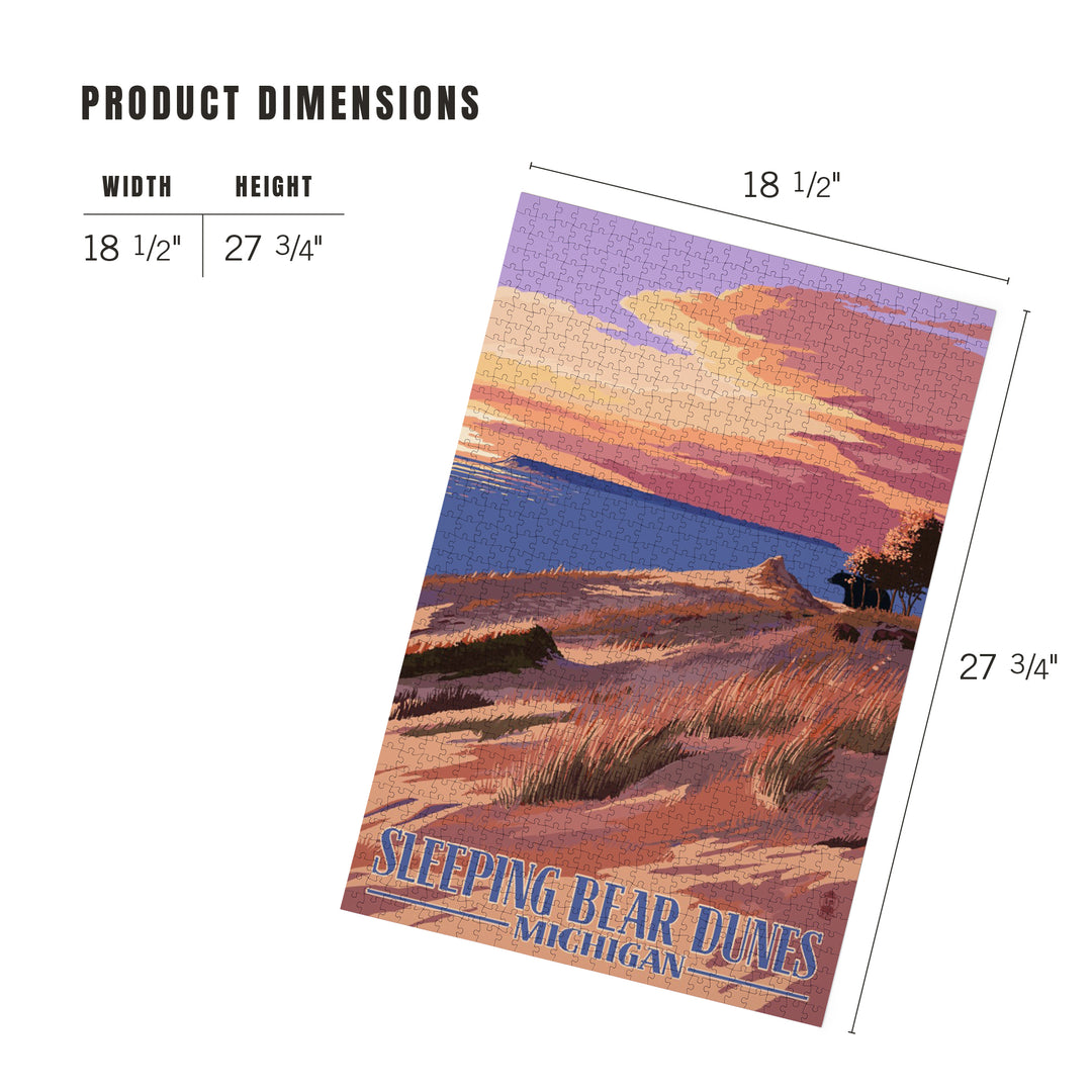 Sleeping Bear Dunes, Michigan, Dunes Sunset and Bear, Jigsaw Puzzle Puzzle Lantern Press 
