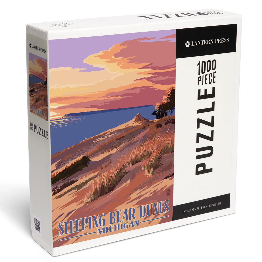 Sleeping Bear Dunes, Michigan, Dunes Sunset and Bear, Jigsaw Puzzle Puzzle Lantern Press 