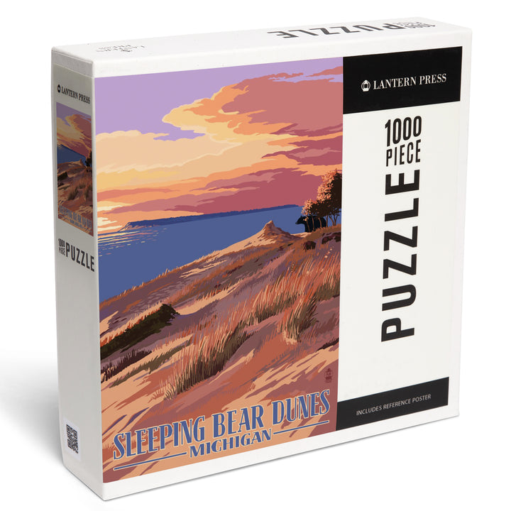 Sleeping Bear Dunes, Michigan, Dunes Sunset and Bear, Jigsaw Puzzle Puzzle Lantern Press 