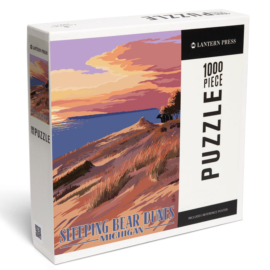 Sleeping Bear Dunes, Michigan, Dunes Sunset and Bear, Jigsaw Puzzle Puzzle Lantern Press 