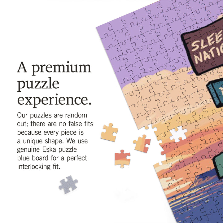 Sleeping Bear Dunes, Sunset and Bear, Destination Sign, Jigsaw Puzzle Puzzle Lantern Press 
