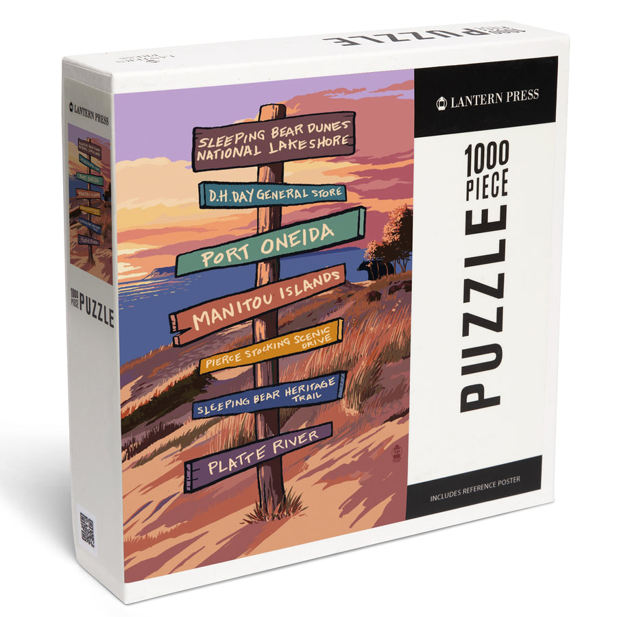Sleeping Bear Dunes, Sunset and Bear, Destination Sign, Jigsaw Puzzle Puzzle Lantern Press 
