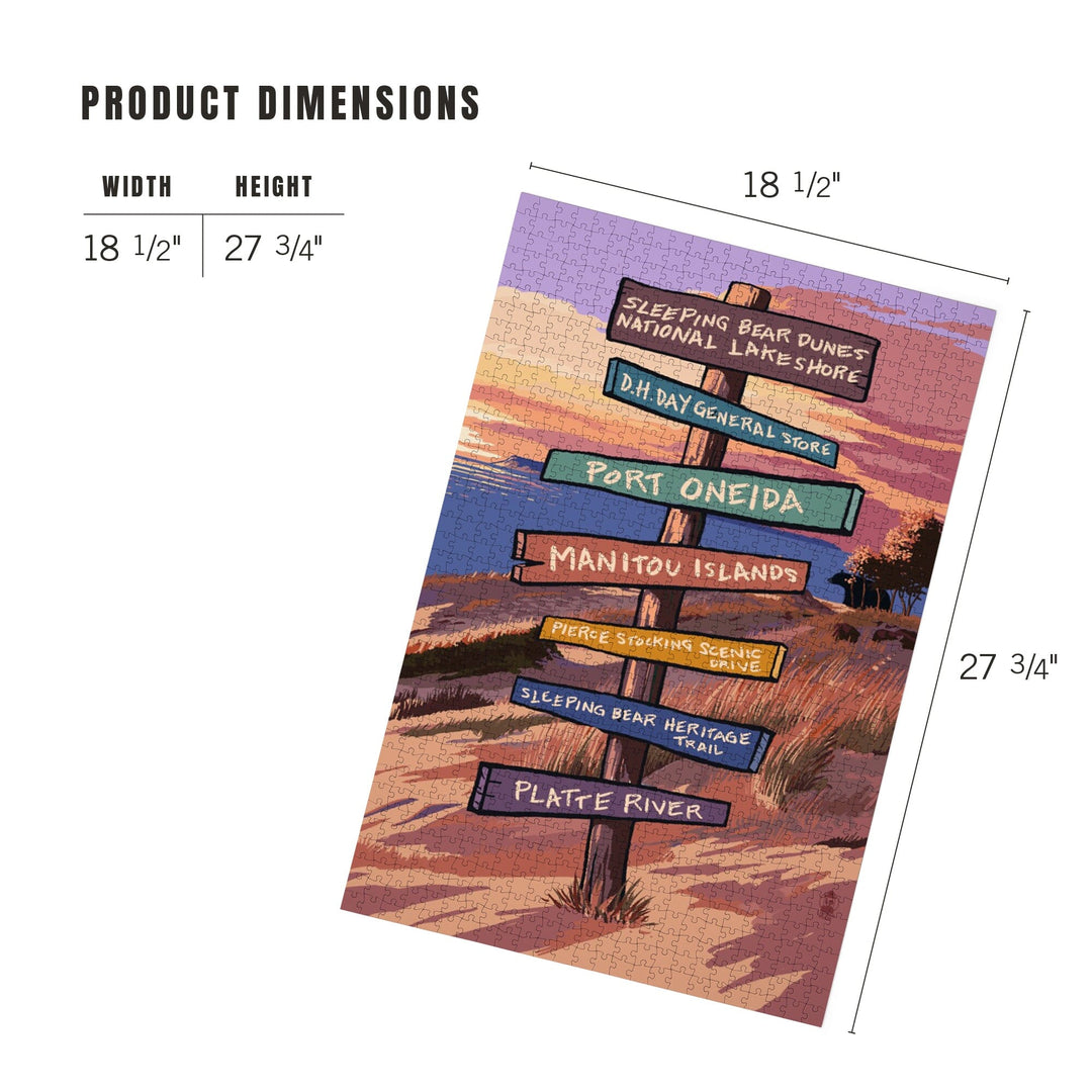 Sleeping Bear Dunes, Sunset and Bear, Destination Sign, Jigsaw Puzzle Puzzle Lantern Press 