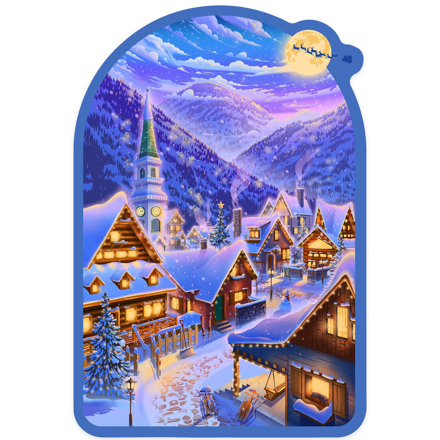 Sleepy Winter Village, Contour, Vinyl Sticker Sticker Lantern Press 