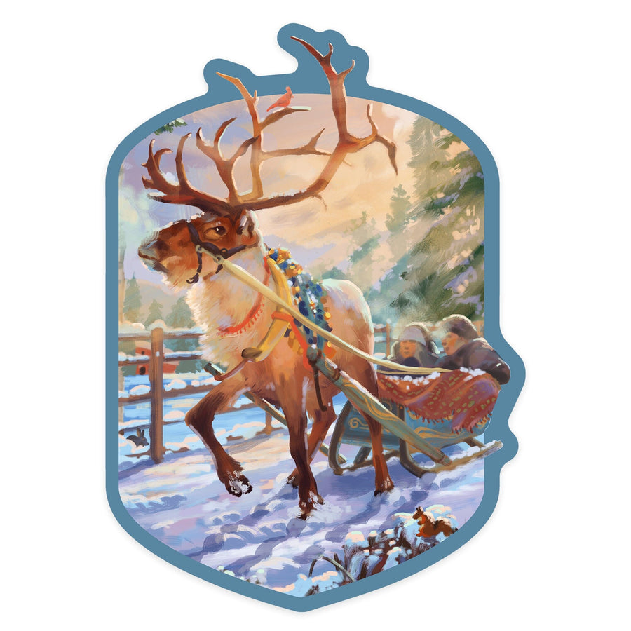 Sleigh Ride, Contour, Vinyl Sticker Sticker Lantern Press 