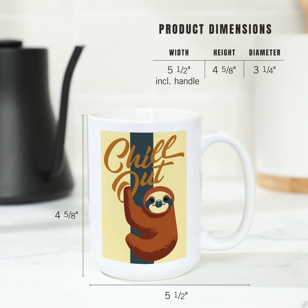 Sloth, Geometric, Chill Out, Lantern Press Artwork, Ceramic Mug Mugs Lantern Press 
