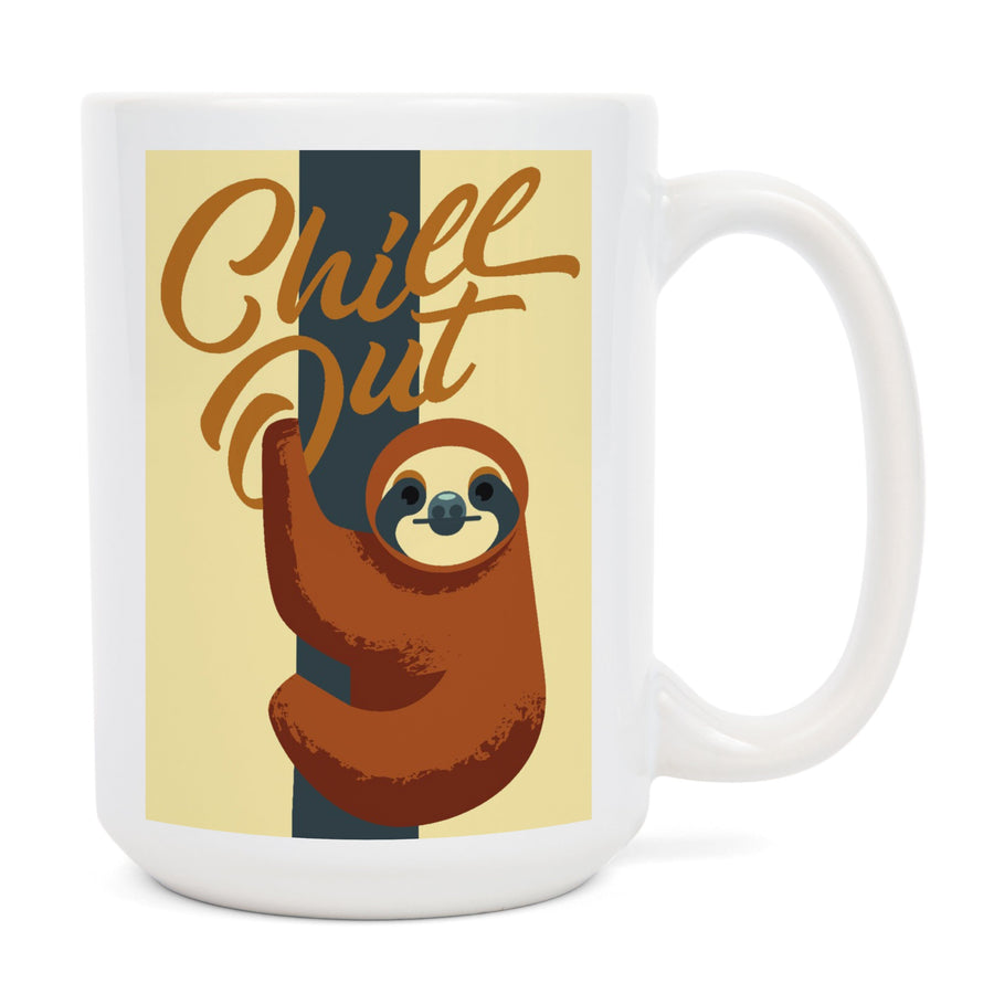 Sloth, Geometric, Chill Out, Lantern Press Artwork, Ceramic Mug Mugs Lantern Press 