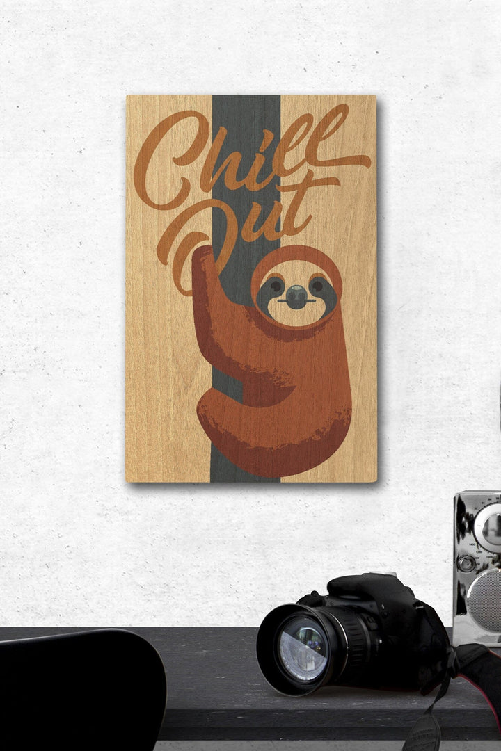 Sloth, Geometric, Chill Out, Lantern Press Artwork, Wood Signs and Postcards Wood Lantern Press 12 x 18 Wood Gallery Print 