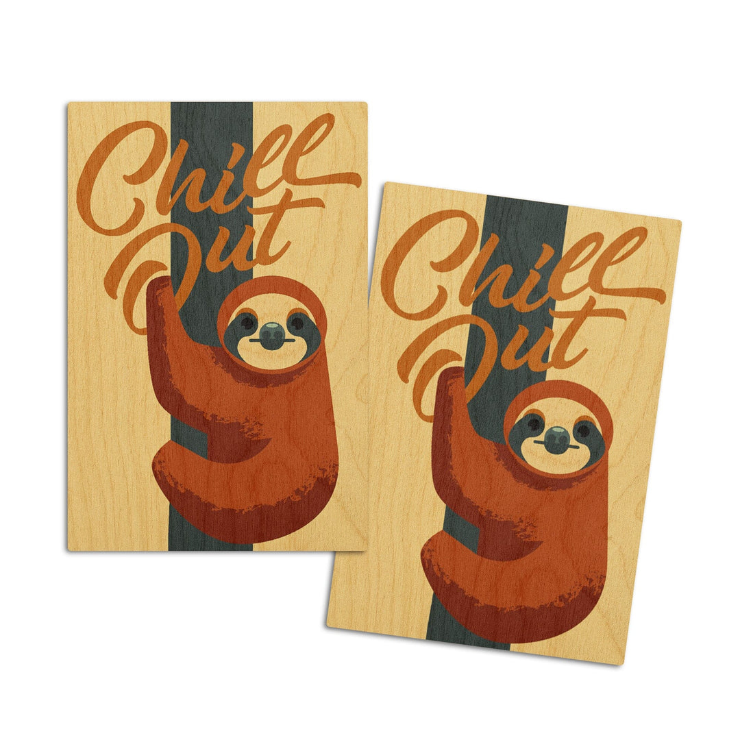 Sloth, Geometric, Chill Out, Lantern Press Artwork, Wood Signs and Postcards Wood Lantern Press 4x6 Wood Postcard Set 
