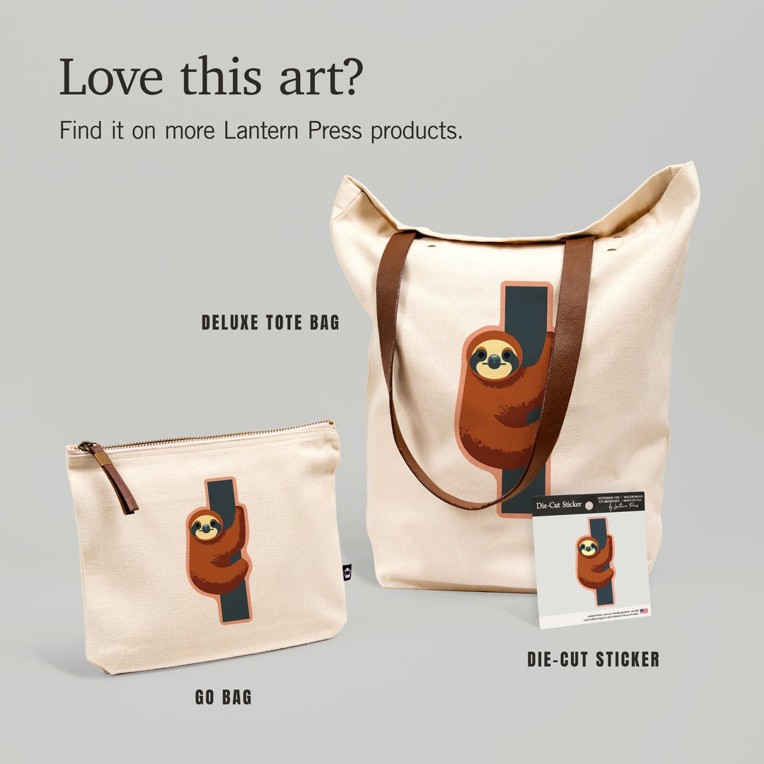Sloth, Geometric, Contour, Lantern Press Artwork, Accessory Go Bag Totes Lantern Press 