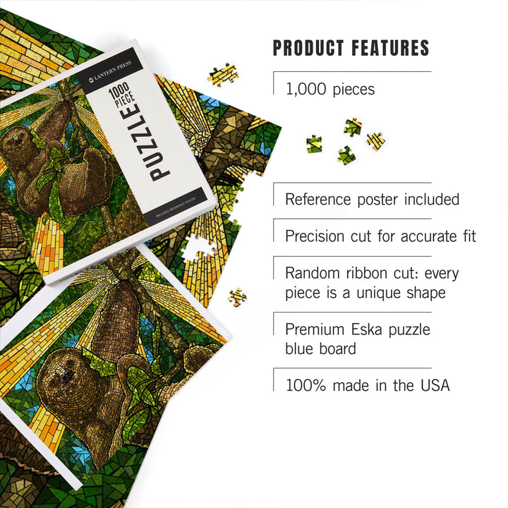 Sloth, Mosaic, Jigsaw Puzzle Puzzle Lantern Press 