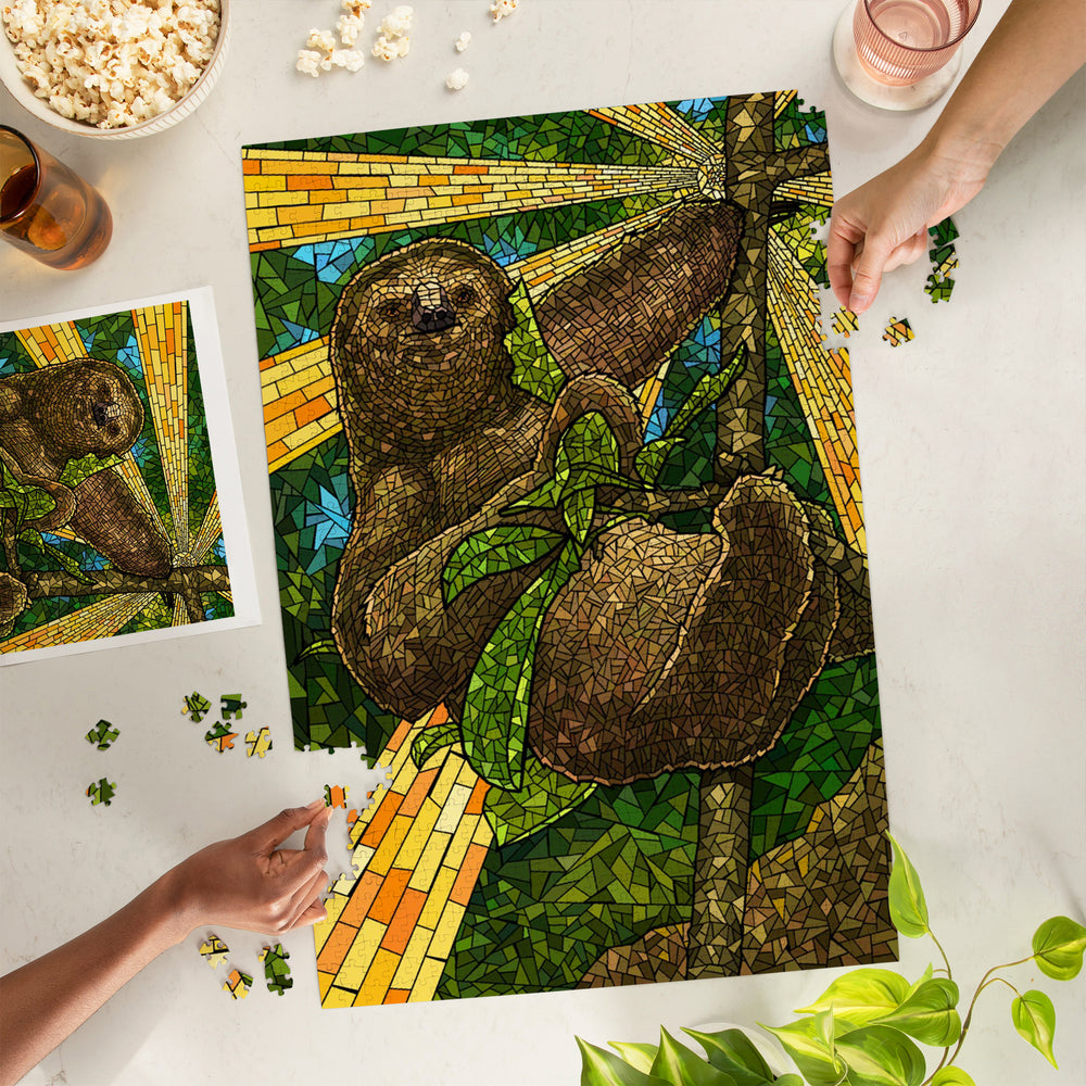 Sloth, Mosaic, Jigsaw Puzzle Puzzle Lantern Press 