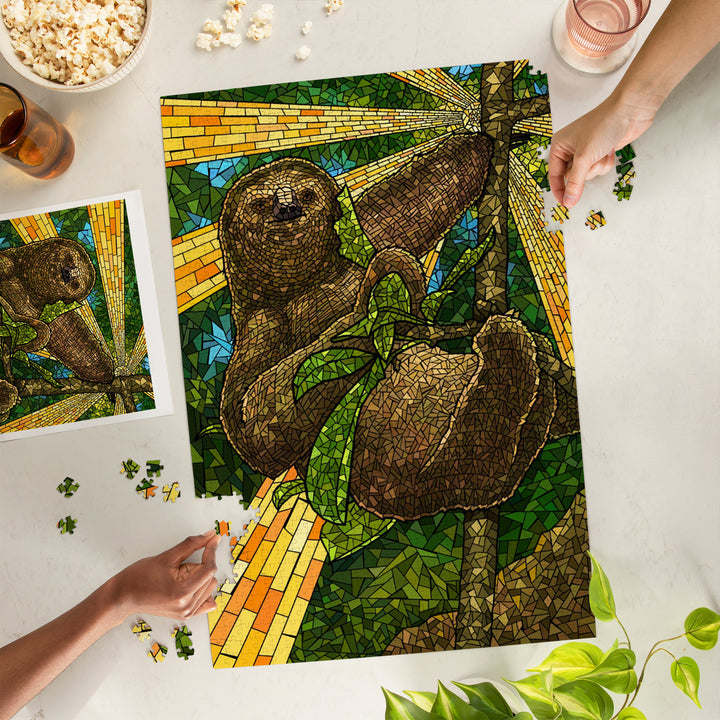 Sloth, Mosaic, Jigsaw Puzzle Puzzle Lantern Press 