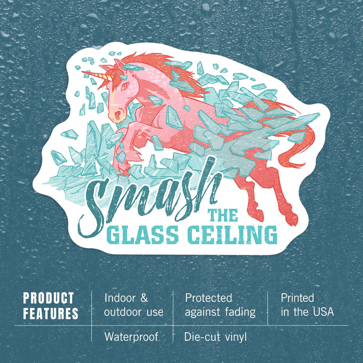 Smash the Glass Ceiling, Feminism, Unicorn, Contour, Lantern Press Artwork, Vinyl Sticker Sticker Lantern Press 