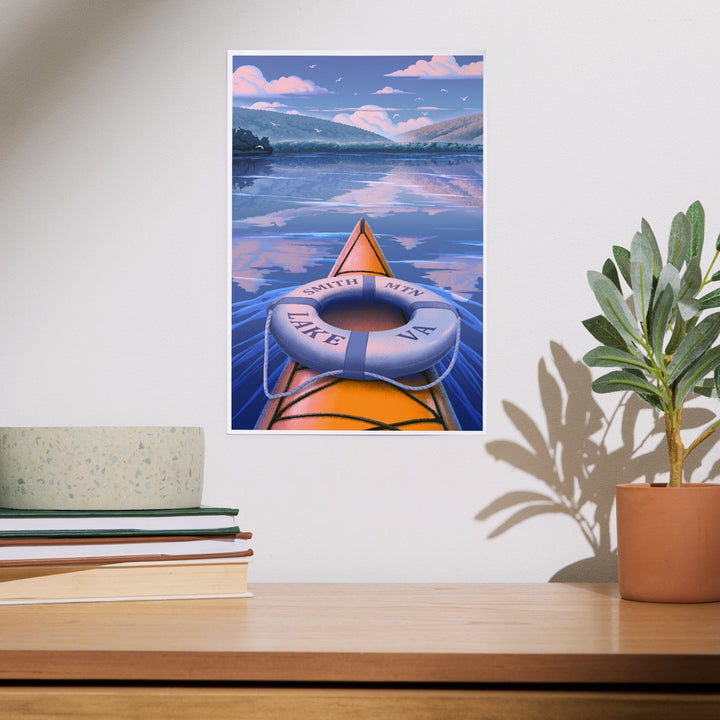 Smith Mountain Lake, Virginia, Lithograph, Kayak on Smith Mountain Lake, Art & Giclee Prints Art Lantern Press 