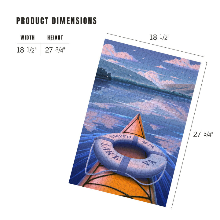 Smith Mountain Lake, Virginia, Lithograph, Kayak on Smith Mountain Lake, Jigsaw Puzzle Puzzle Lantern Press 