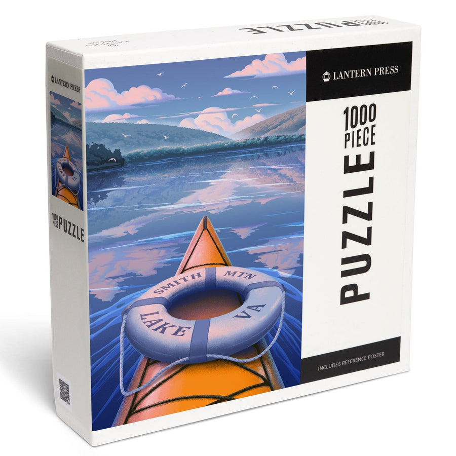 Smith Mountain Lake, Virginia, Lithograph, Kayak on Smith Mountain Lake, Jigsaw Puzzle Puzzle Lantern Press 